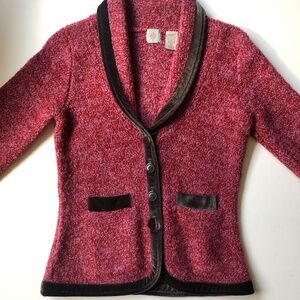 HRW Never Worn Knit Collared Cardigan, Burgundy & Brown